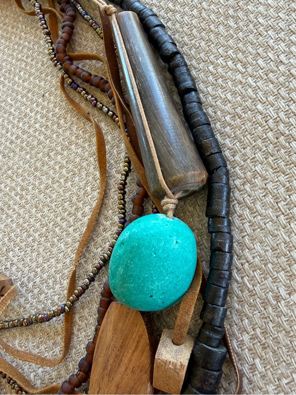 Bohemian Multi-Strand Turquoise & Brown Wood Necklace - Picture 4 of 5